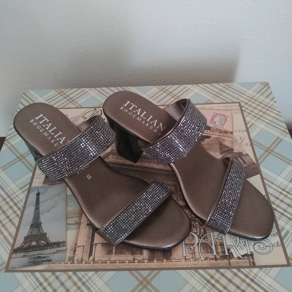 Italian Shoemakers Gold Heeled Sandals with Glitter Straps